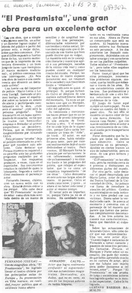 "El Prestamista", una gran obra para un excelente actor  [artículo] Gustavo Barrios Basualto.