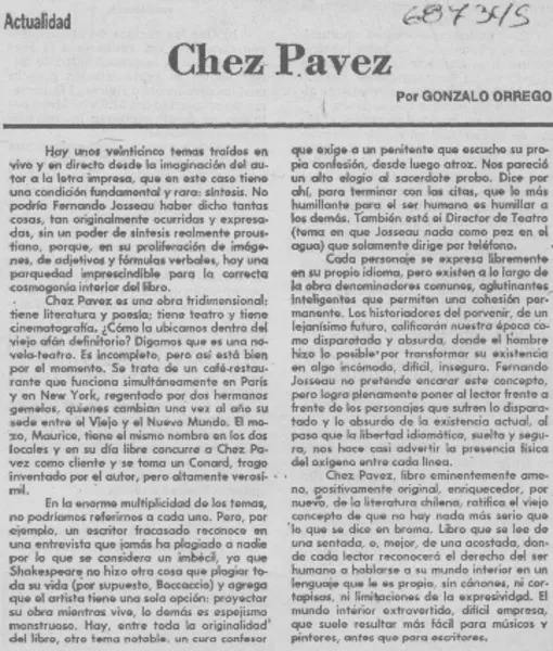 Chez Pavez  [artículo] Gonzalo Orrego.