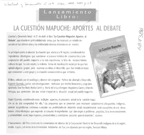 Cuestión Mapuche, aportes al debate.  [artículo]