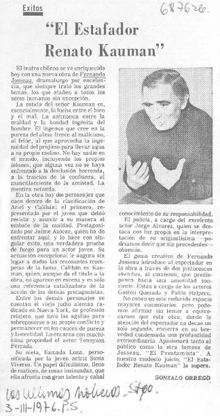 El estafador Renato Kauman  [artículo] Gonzalo Orrego.