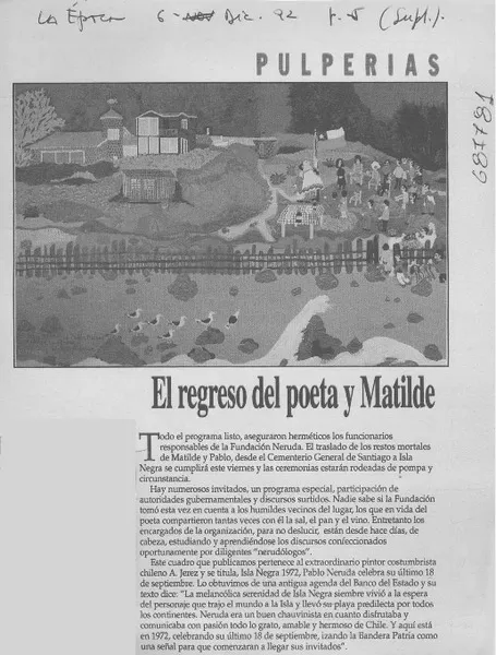 El regreso del poeta y Matilde.  [artículo]