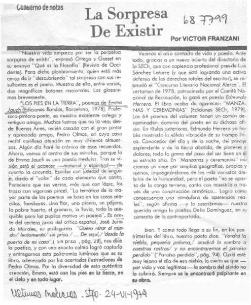 La sorprsa de existir  [artículo] Víctor Franzani.