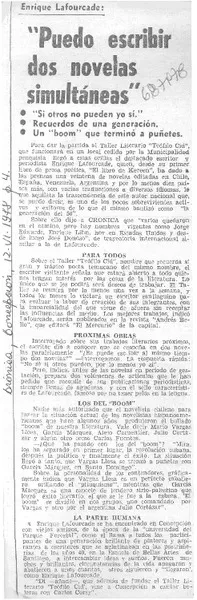 Puedo escribir dos novelas simultáneas".  [artículo]
