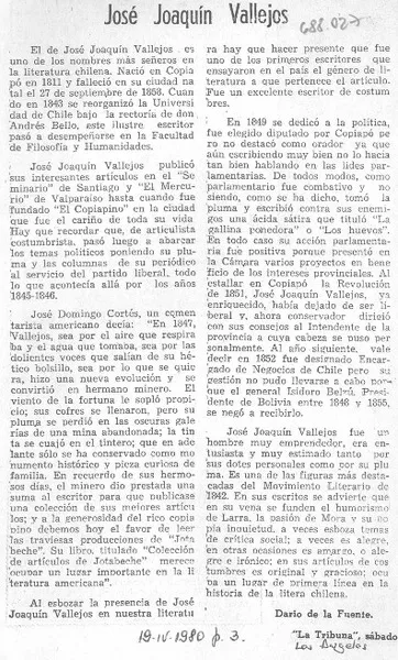 José Joaquín Vallejos  [artículo] Darío de la Fuente.