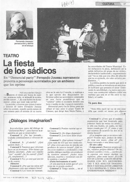 La fiesta de los sádicos  [artículo] Ana María Foxley.