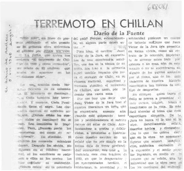 Terremoto en Chillán  [artículo] Darío de la Fuente.