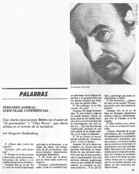 Fernando Josseau, Strip-Tease confidencial : [entrevista] [artículo] Gregorio Goldenberg.