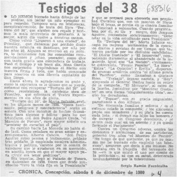 Testigos del 38  [artículo] Sergio Ramón Fuentealba.