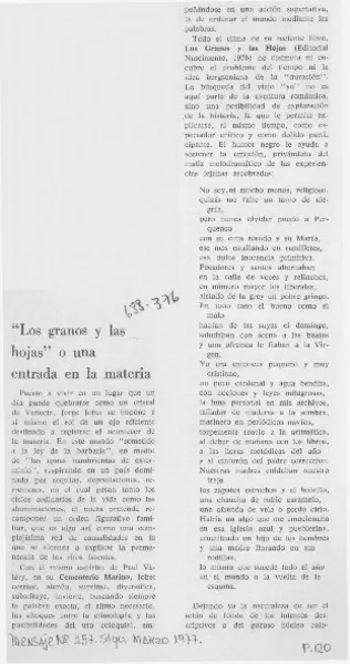"Los granos y las hojas" o una entrada en la materia  [artículo] Alfonso Calderón.