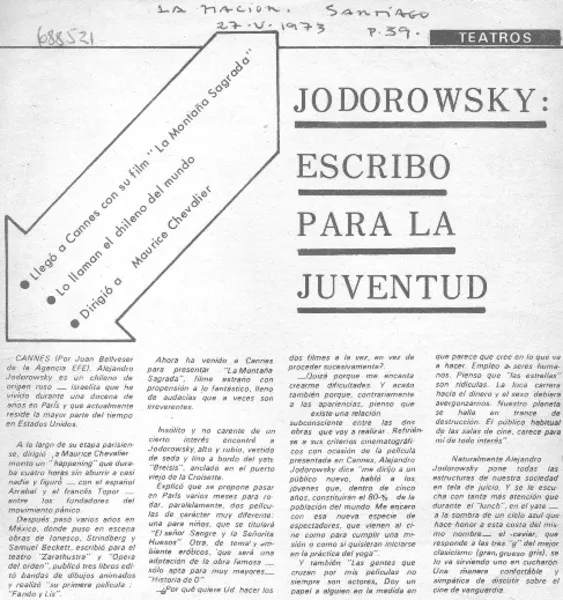 Jodorowsky: "escribo para la juventud". [Entrevista] [artículo]