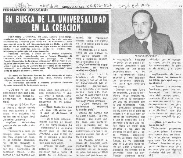 En busca de la universalidad en la creación [Entrevista] [artículo] E.V.M.