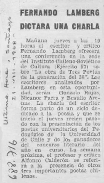 Fernando Lamberg dictará una charla.  [artículo]