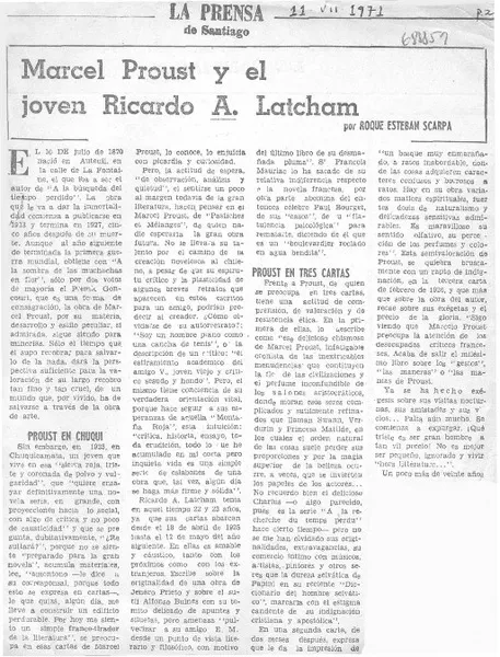Marcel Proust y el joven Ricardo A. Latcham  [artículo] Roque Esteban Scarpa.
