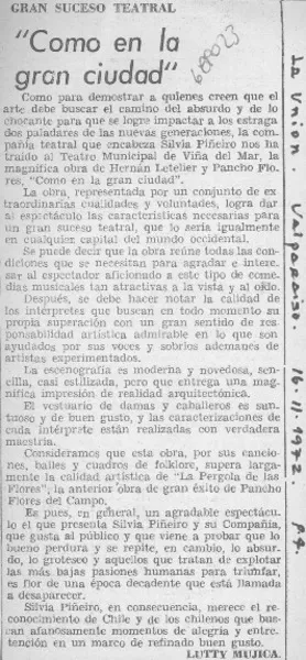 "Como en la gran ciudad"  [artículo] Lutty Mujica.