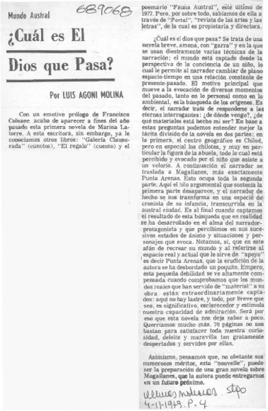 ¿Cuál es el Dios que pasa?  [artículo] Luis Agoni Molina.