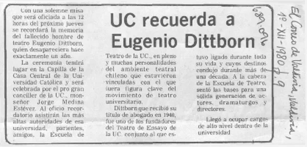UC recuerda a Eugenio Dittborn  [artículo]