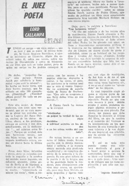 El juez poeta  [artículo] Augusto Santelices y Lord Callampa.