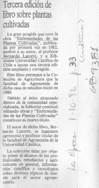Tercera edición de libro sobre plantas cultivadas.  [artículo]