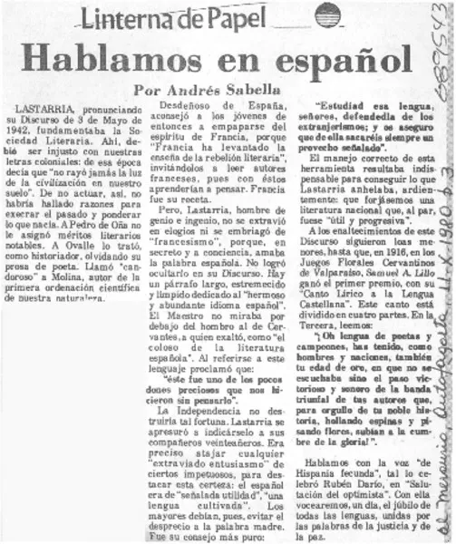 Hablamos en español  [artículo] Andrés Sabella.