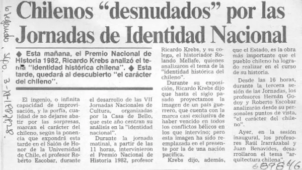 Chilenos "desnudados" por las Jornadas de Identidad Nacional.  [artículo]
