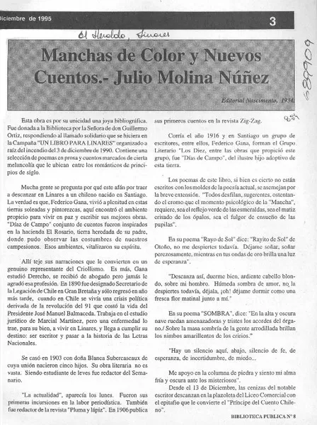 Manchas de color y nuevos cuentos, Julio Molina Núñez.  [artículo]