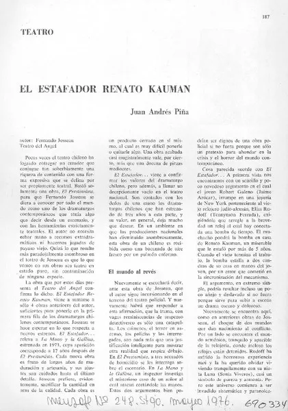 El estafador Renato Kauman  [artículo] Juan Andrés Piña.