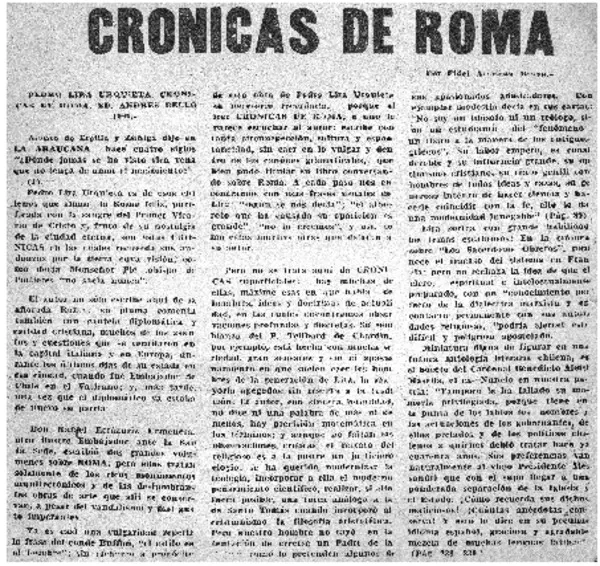 Crónicas de Roma  [artículo] Fidel Araneda Bravo.