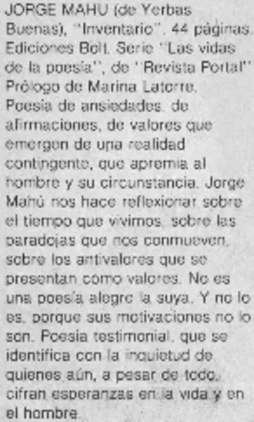 Jorge Mahu  [artículo] Carlos René Ibacache.