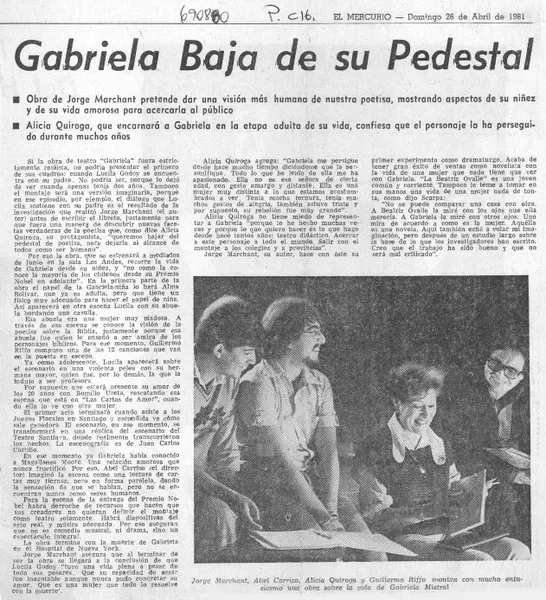 Gabriela baja de su pedestal.  [artículo]