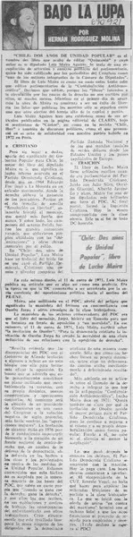 Chile: dos años de unidad popular  [artículo] Hernán Rodríguez Molina.