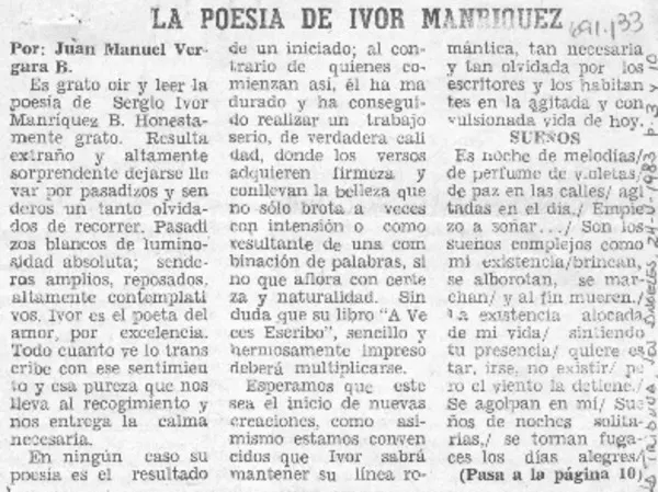 La poesía de Ivor Manríquez  [artículo] Juan Manuel Vergara B.
