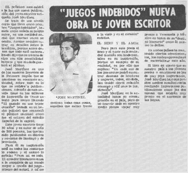 Juegos indebidos" nueva obra de joven escritor  [artículo]