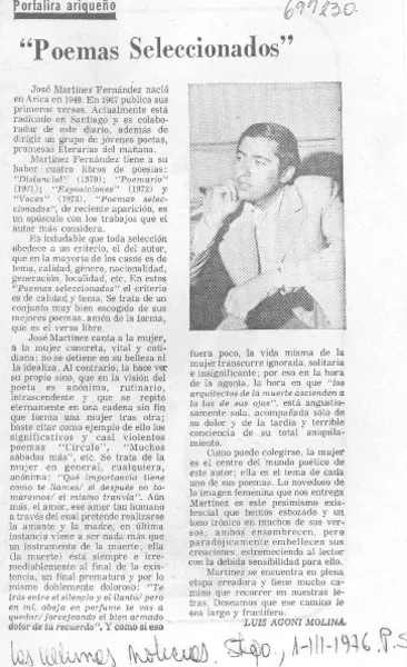 Poemas seleccionados  [artículo] Luis Agoni Molina.