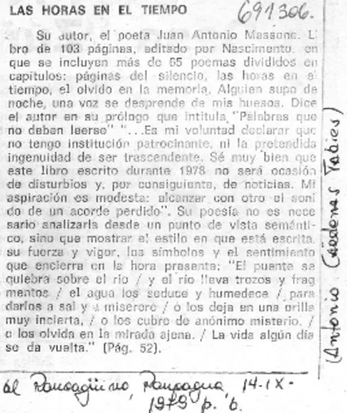 Las horas en el tiempo  [artículo] Antonio Cárdenas Tabies.
