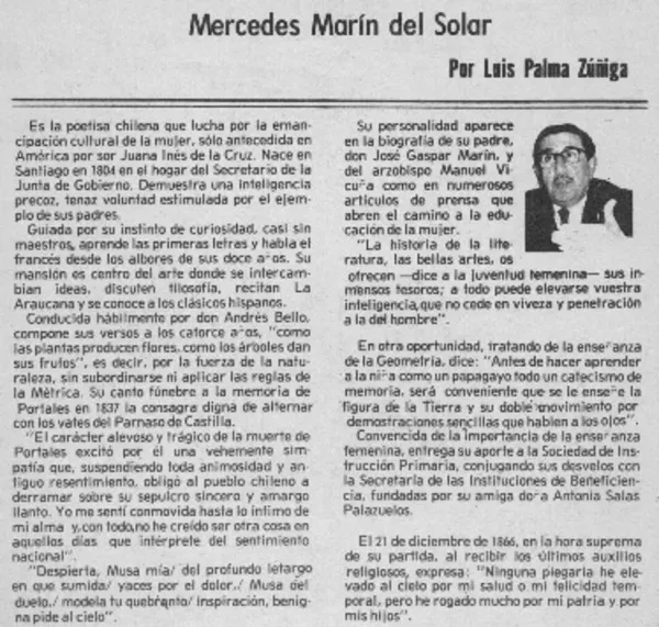 Mercedes Marín del Solar  [artículo] Luis Palma Zúñiga.