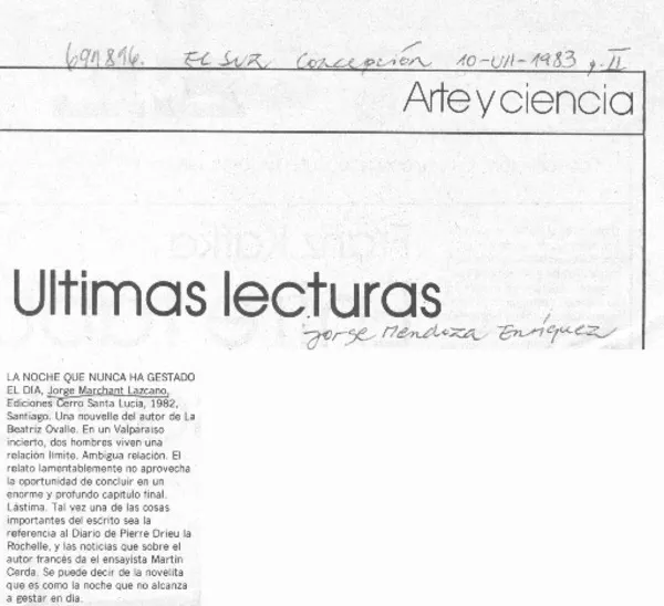 La noche que nunca ha gestado el día  [artículo] Jorge Mendoza Enríquez.