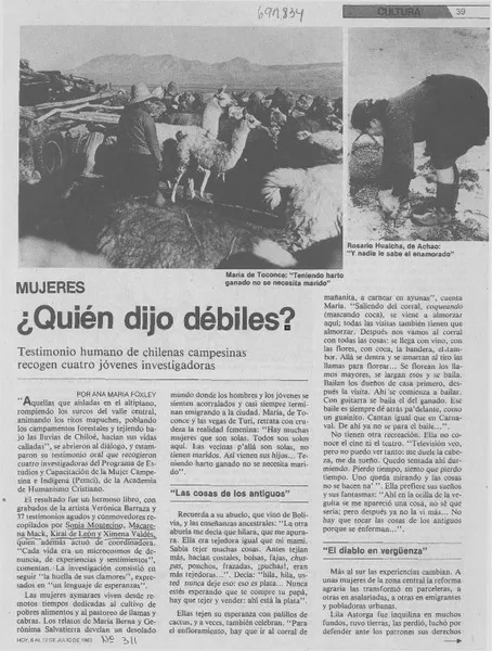 ¿Quién dijo débiles?  [artículo] Ana María Foxley.