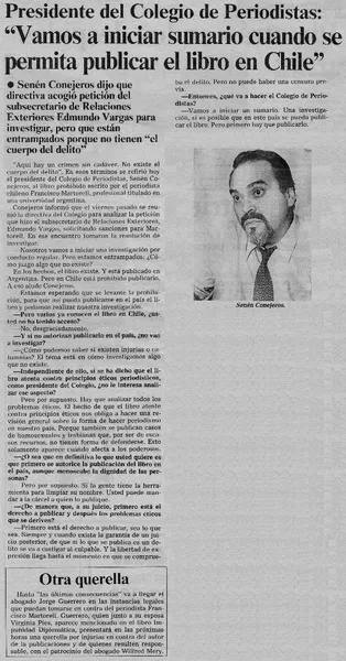 Vamos a iniciar sumario cuando se permita publicar el libro en Chile" : [entrevista] [artículo]