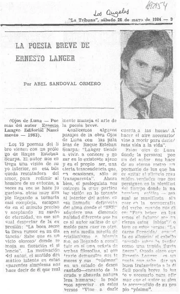 La poesía breve de Ernesto Langer  [artículo] Abel Sandoval Ormeño.