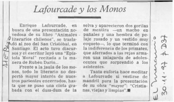 Lafourcade y los monos  [artículo].