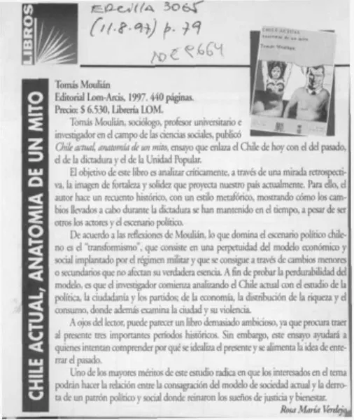 Chile actual, anatomía de un mito  [artículo] Rosa María Verdejo.