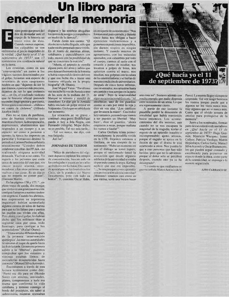 Un libro para encender la memoria  [artículo] Lito Carrasco M.