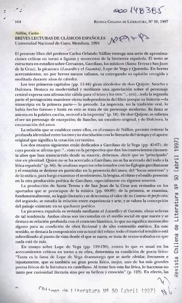Breves lecturas de clásicos españoles  [artículo] Eduardo Godoy Gallardo.