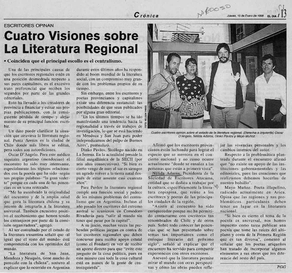 Cuatro visiones sobre la literatura regional  [artículo] PGG.