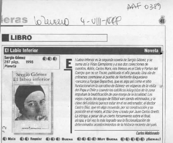 El labio inferior  [artículo] Carlos Maldonado.