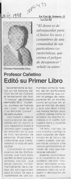 Profesor cañetino editó su primer libro  [artículo].
