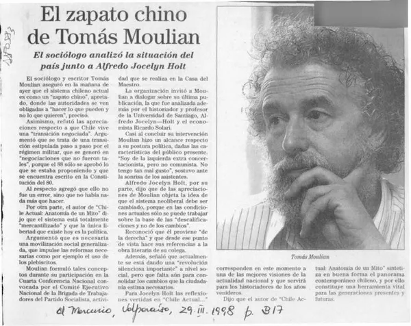 El Zapato chino de Tomás Moulian  [artículo].