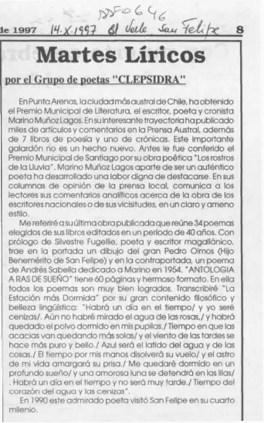Martes líricos por el grupo de poetas "Clepsidra"  [artículo].