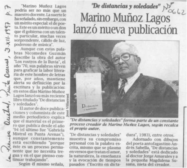 Marino Muñoz Lagos lanzón nueva publicación  [artículo].
