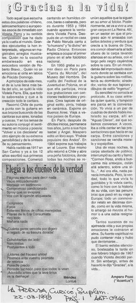 Gracias a la vida!  [artículo] Amparo Pozo.